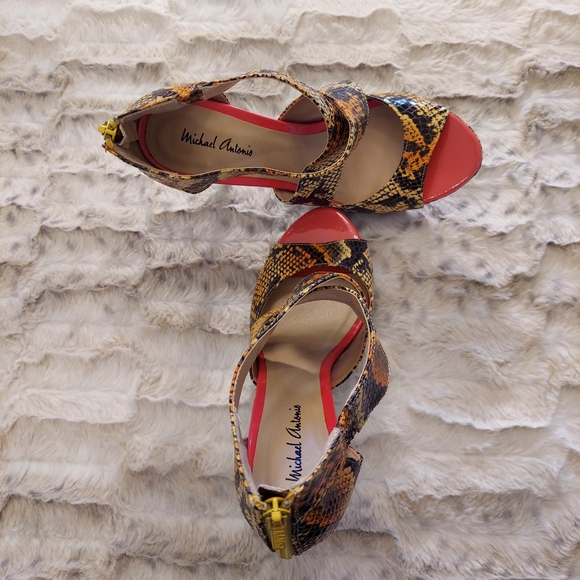 Michael Antonio snakeskin print platform heels sandals SZ 7.5 generous fit - Picture 6 of 13